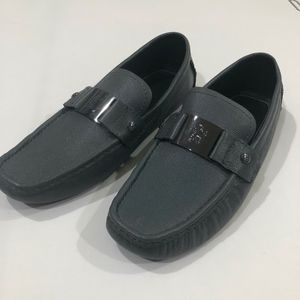 Men's Bugatchi Gray Blue Leather Driver Loafers